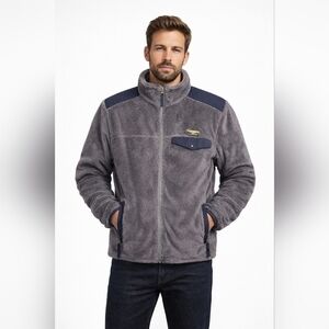 L.L.Bean Men’s Fleece Jacket Large Gray Navy Full Zip Soft Sherpa Outdoor Coat